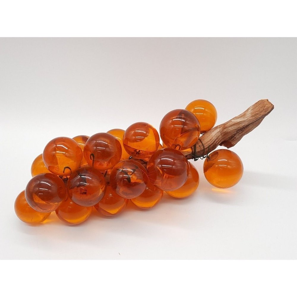 Vintage Mid Century Lucite Resin Acrylic 12" Orange / Amber Grape Cluster